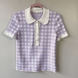 Maje Micro Checked Knit Polo in Parma Violet Maje Size 2